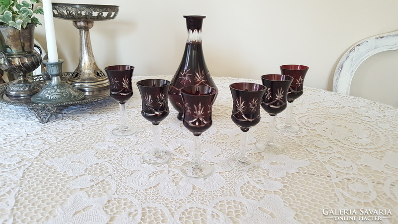 Burgundy polished liqueur crystal set