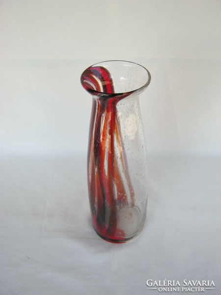 Retro ...  érdekes csíkos buborékos üveg váza 25 cm