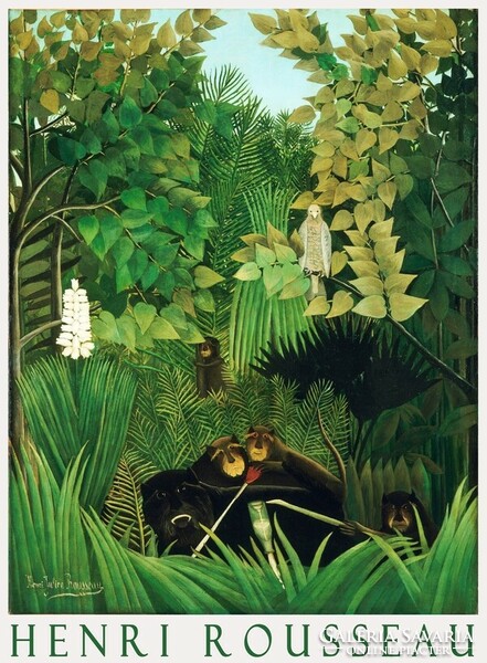Henri rousseau cheerful clowns 1906 naive painting art poster, jungle monkey, picture for a child