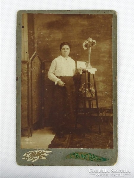 1J024 antique female portrait photography cabinet portrait 16.5 X 10.5 Cm shingle janó photographer kispest