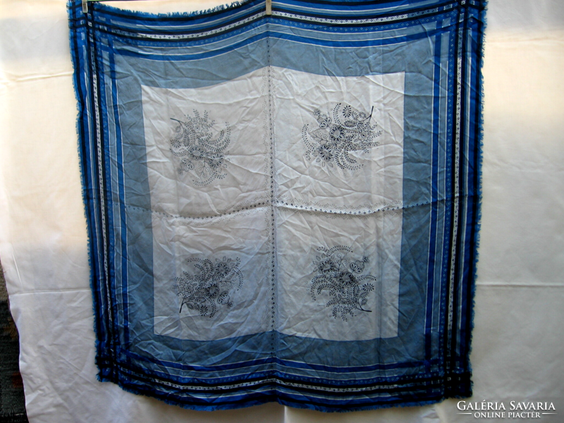 Special thin blue floral silk scarf