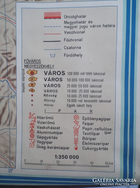 1961 - Map of the Hungarian - Hungarian People's Republic - with original rod - 232 x 162 cm