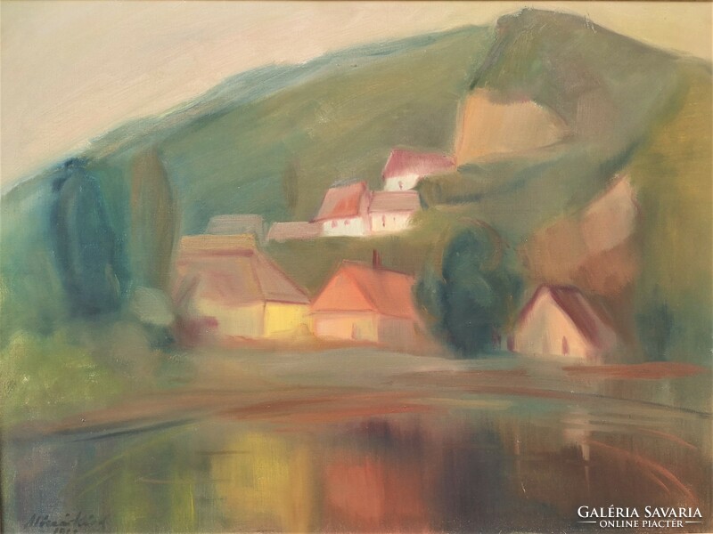 Károly Móczár (1917-) landscape 1962 c. Oil painting with original warranty!