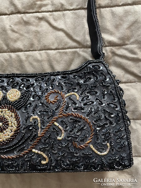 All-beaded black casual bag with sequins - wonderful handwork