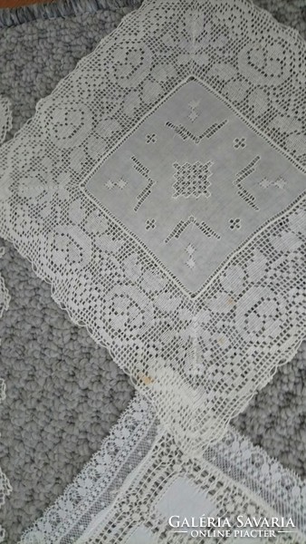 Antique Art Nouveau rece lace, crocheted handkerchief, embroidery ornament. Handkerchief, etc. 5 pcs are perfect