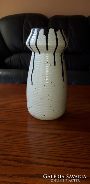 Retro, white and black glazed ceramic vase