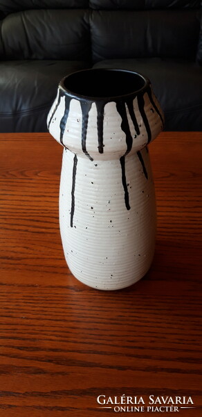 Retro, white and black glazed ceramic vase