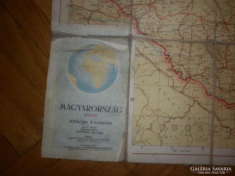 Régi autós papír térkép 109x82cm 1950 es évek