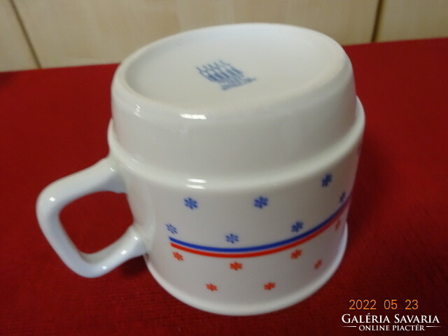 Zsolnay porcelain mug with red and blue pattern. He has! Jókai.