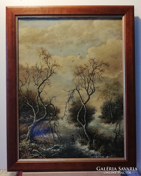 Klasszikus téli tájkép új keretben ( 30 x 40, olaj )