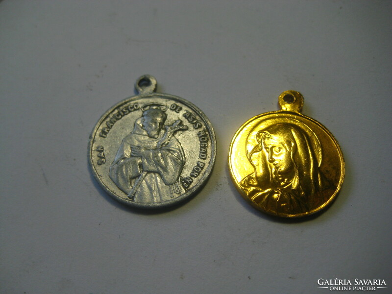 2 Catholic religious pendants, 16 and 20 mm Mary and Saint Antal