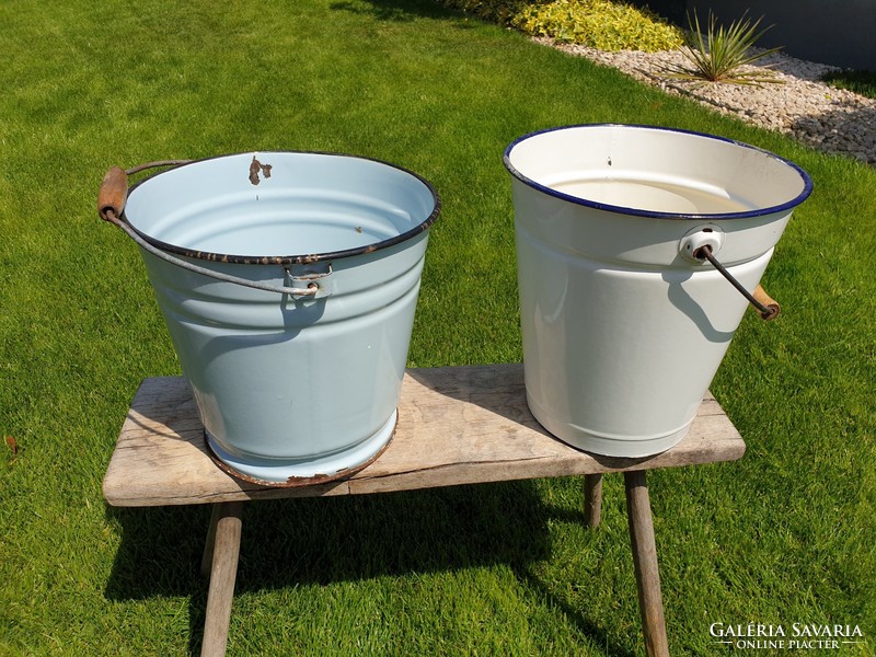 Enameled old vintage white bucket enameled jug