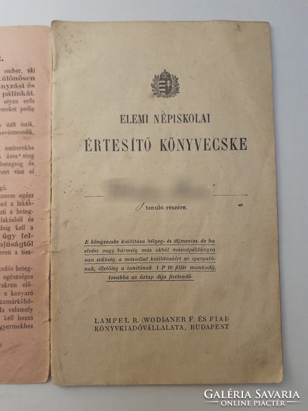 Papírrégiség 1929 elemi népiskolai értesítő könyvecske füzet