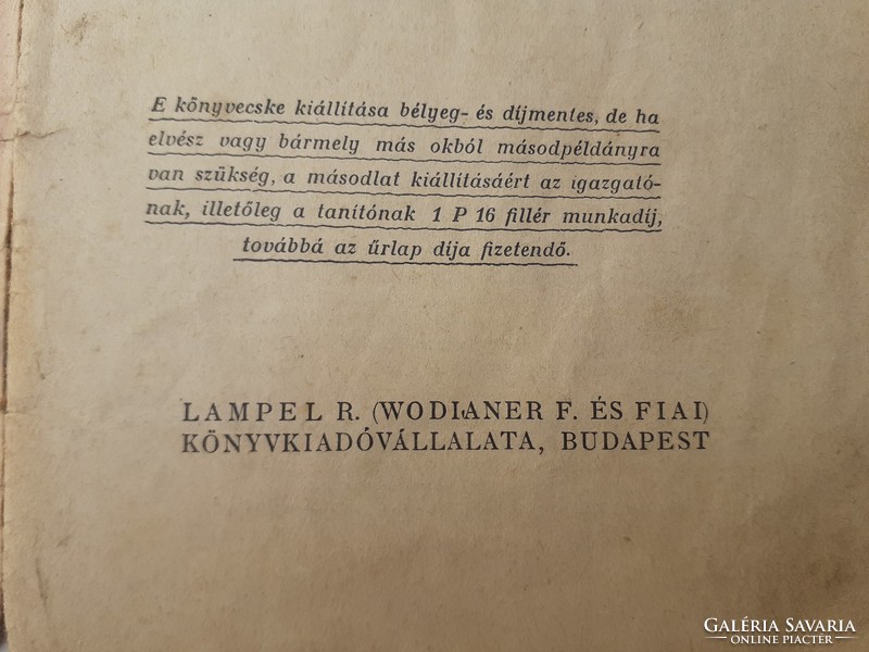 Papírrégiség 1929 elemi népiskolai értesítő könyvecske füzet