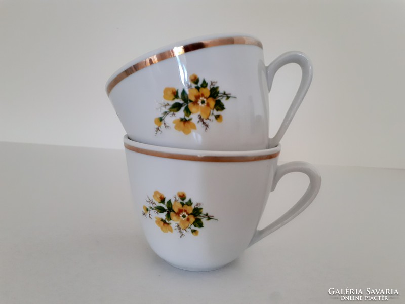 Régi 2 db Zsolnay porcelán csésze sárga virágos bögre