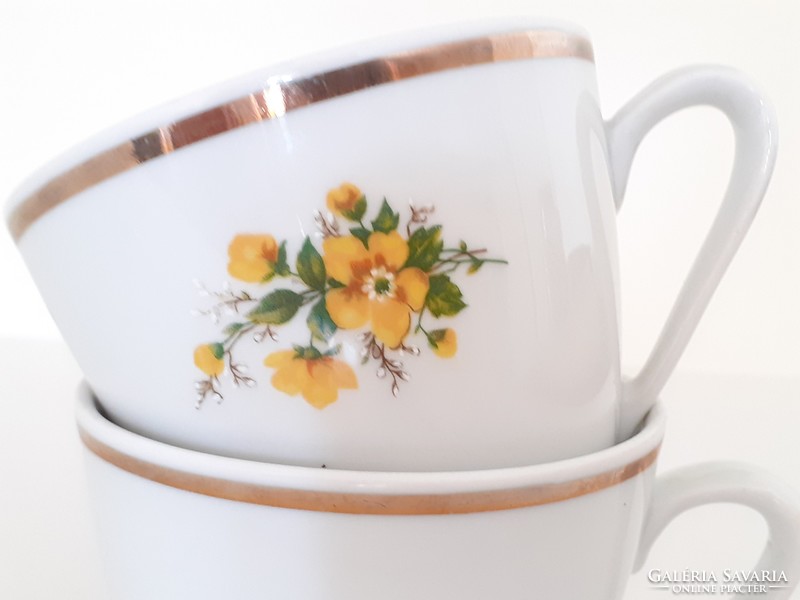 Régi 2 db Zsolnay porcelán csésze sárga virágos bögre