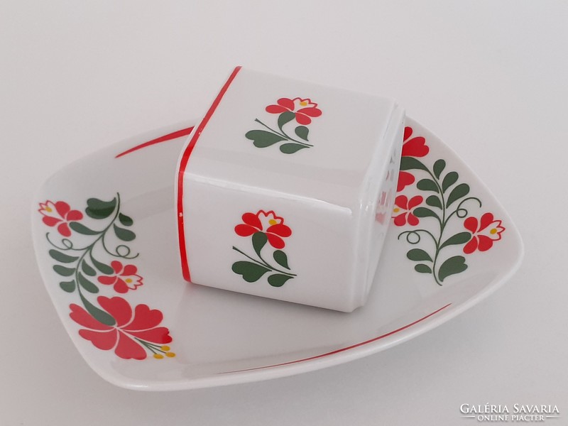 Retro 2 db Hollóházi porcelán kalocsai mintás cigarettatartó hamutál