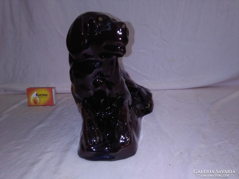 Régi mázas cserép kutya figura, szobor - 27 x 17 x 10,5 cm
