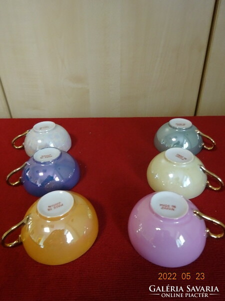 Japán porcelán, színes kávéscsésze, hat darab egyben eladó, átlátszó. 