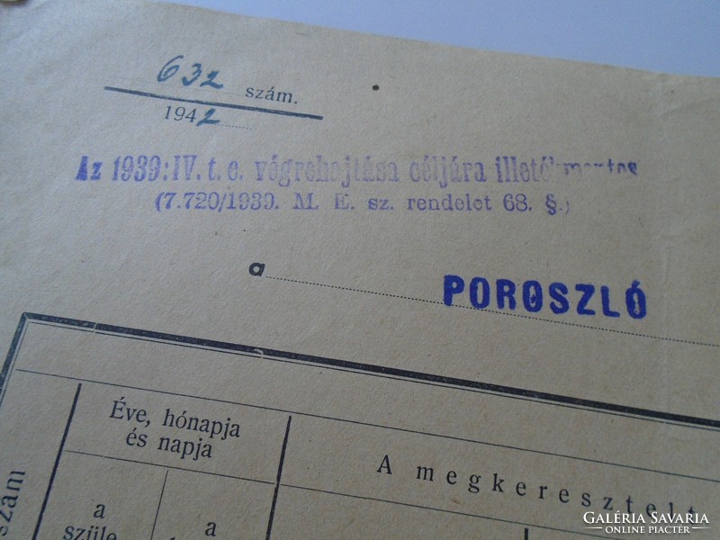 AD00007.4  POROSZLÓ  Születési anyakönyvi kivonat 1942