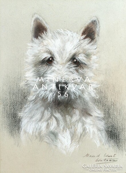 Maud earl westie portrait 1910, painting reprint dog print, west highland white terrier couple dog