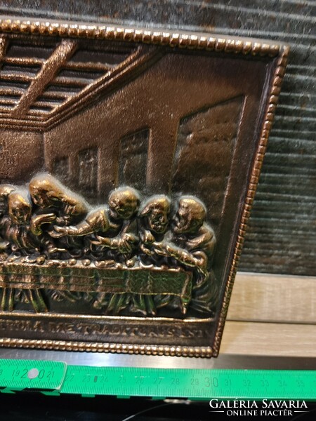 Az utolsó vacsora vallási fém 30 x 19 cm falikép öntvény jelentős súllyal