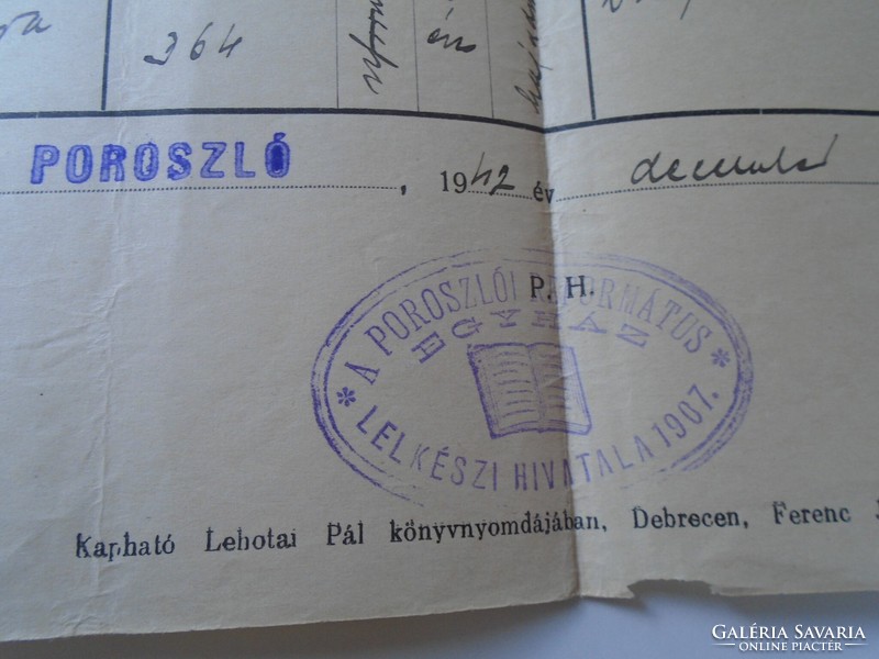 AD00007.7 POROSZLÓ  Házassági anyakönyvi kivonat 1942 Domján  Sipos