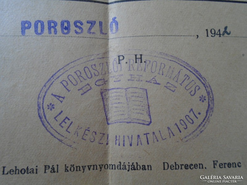 AD00007.6  POROSZLÓ  Születési anyakönyvi kivonat 1942 Domján  Balog
