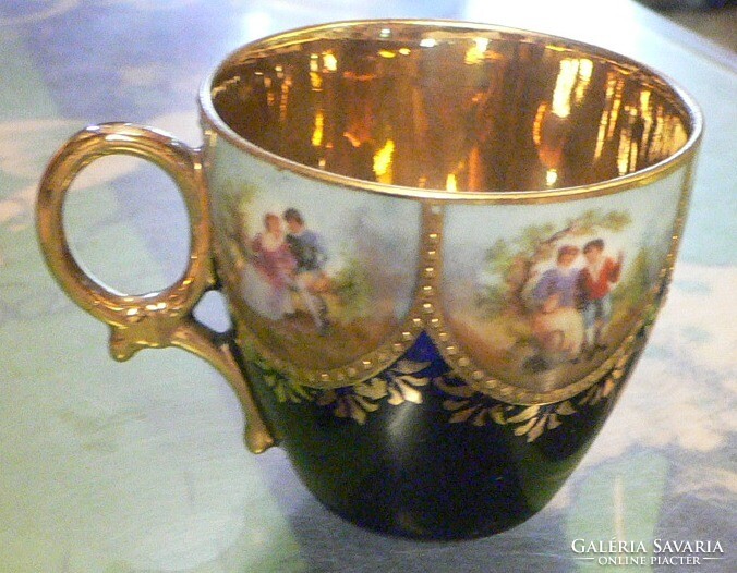 Antique Czech porcelain cup gilded cobalt blue