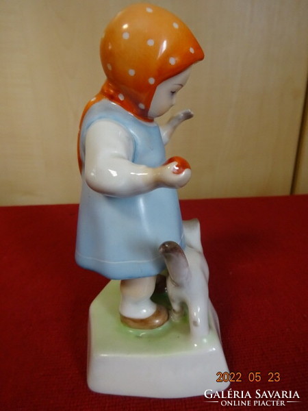 Zsolnay porcelán figura, kislány cicával, antik, magassága 14,5 cm.