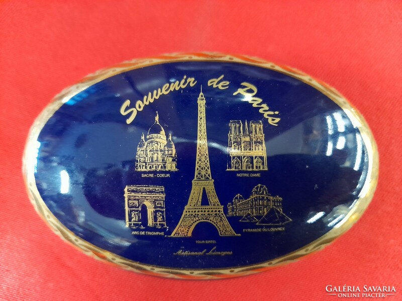French Limoges cobalt blue, 22-karat gold-plated, pair of souvenir boxes, bonbonier.