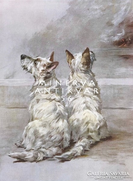 Maud earl two westie 1910, painting reprint dog print, west highland white terrier couple dog