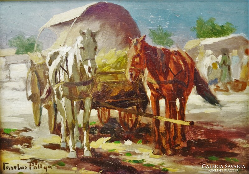 Pállya Carolus (1875 - 1948-50 körül) Piaci életkép c. festménye Eredeti Garanciával!