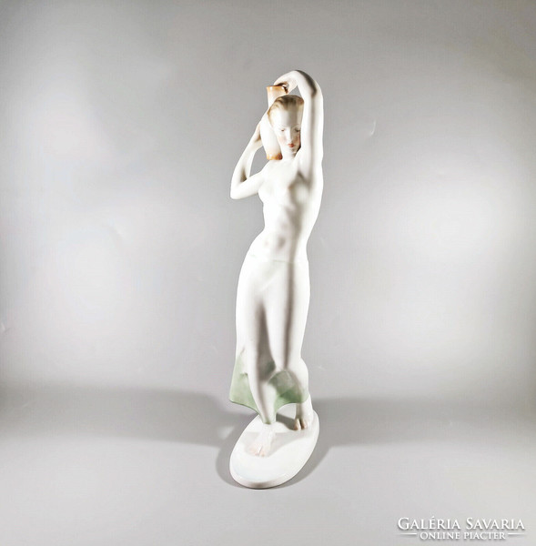 HERENDI, ART DECO HÖLGY VIZESKORSÓVAL KÉZZEL FESTETT PORCELÁN FIGURA, HIBÁTLAN! (J036)