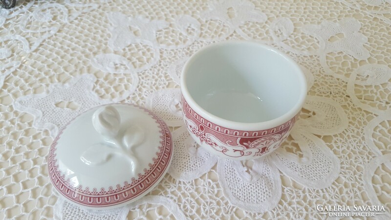 Wonderful pink sugar bowl with flower pattern lid