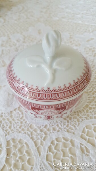 Wonderful pink sugar bowl with flower pattern lid