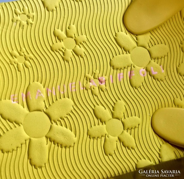 40-es EMANUELA BIFFOLI Firenze dizájn strandpapucs, napsárga flipflop papucs