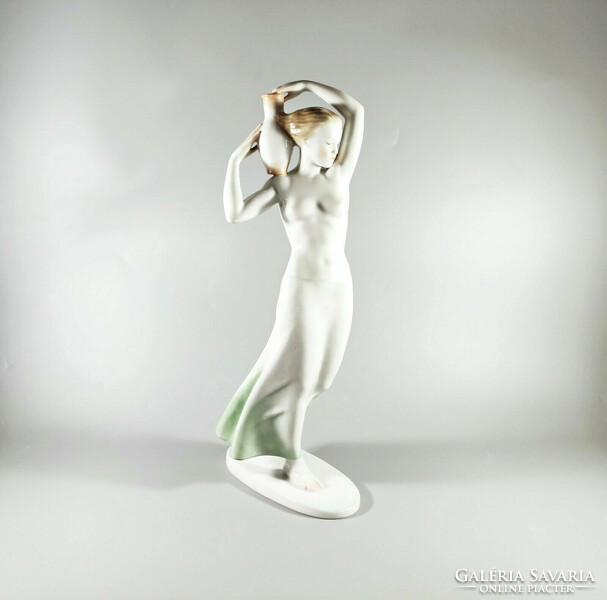 HERENDI, ART DECO HÖLGY VIZESKORSÓVAL KÉZZEL FESTETT PORCELÁN FIGURA, HIBÁTLAN! (J036)