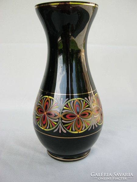 Retro ... Glass vase painted with a dark purple color pattern large size 25 cm