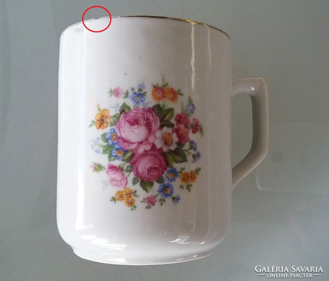 Old vintage zsolnay rosy floral porcelain mug 9 cm