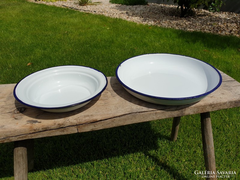 Vintage régi zománcos kék fehér Lampart Bonyhád zománcozott tányér és tál tálca
