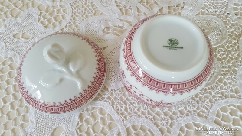 Wonderful pink sugar bowl with flower pattern lid