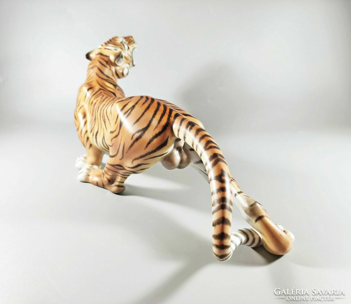 Herend, hunting tiger 44 cm hand-painted porcelain figurine mcd, flawless! (J042)