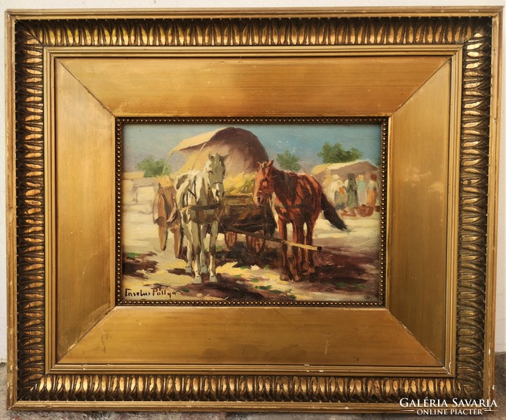 Pállya Carolus (1875 - 1948-50 körül) Piaci életkép c. festménye Eredeti Garanciával!