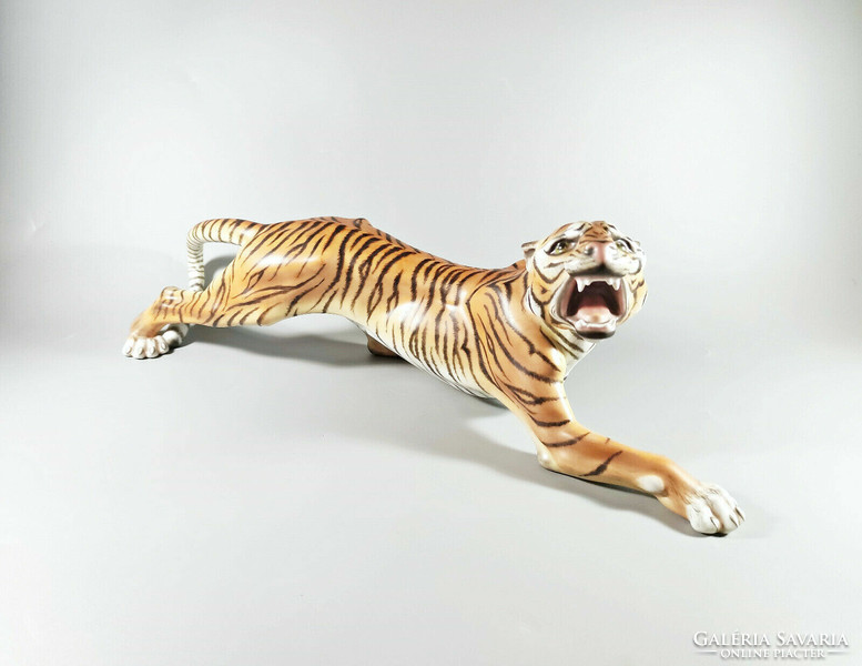 HERENDI, VADÁSZÓ TIGRIS 44 CM KÉZZEL FESTETT PORCELÁN FIGURA MCD, HIBÁTLA! (J042)