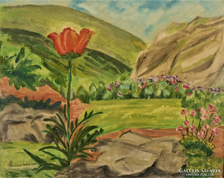 Mannheim rose (1878 - 1965) landscape with poppy c. Painting with original guarantee!