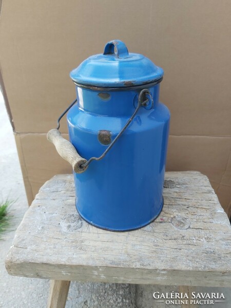 Rare blue enamel, enameled milk jug pitcher nostalgia peasant piece village