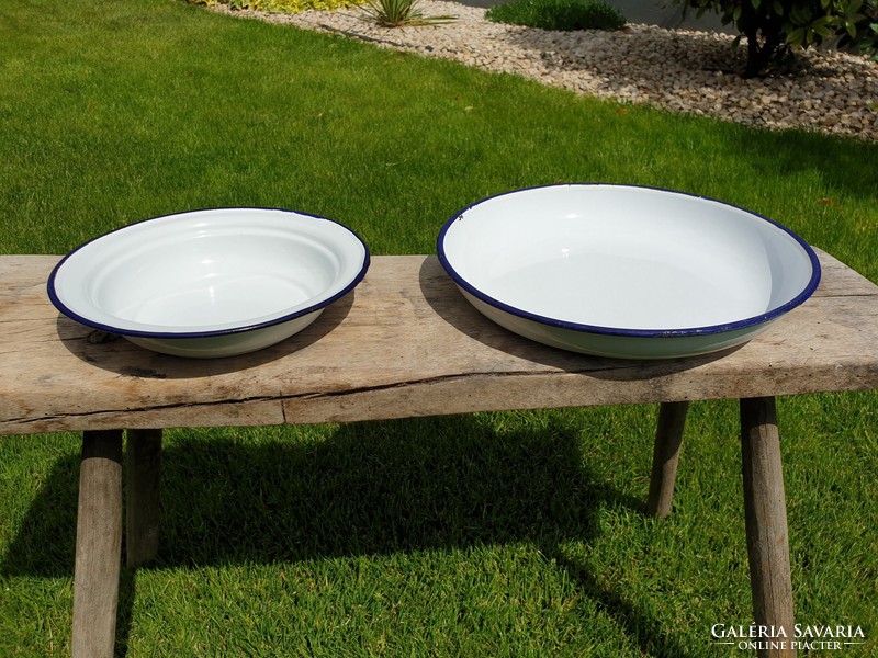 Vintage régi zománcos kék fehér Lampart Bonyhád zománcozott tányér és tál tálca