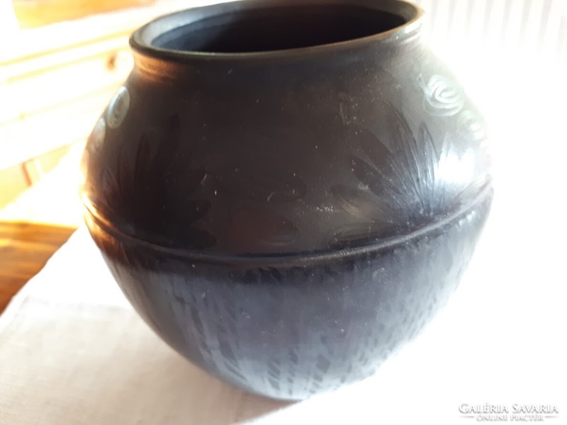 Karcag ceramic black vase / folk art clay hsz