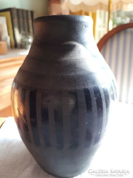 Vintage Vase VEB Strehla DDR Keramik 60er 70er jahre Mid. / line structura